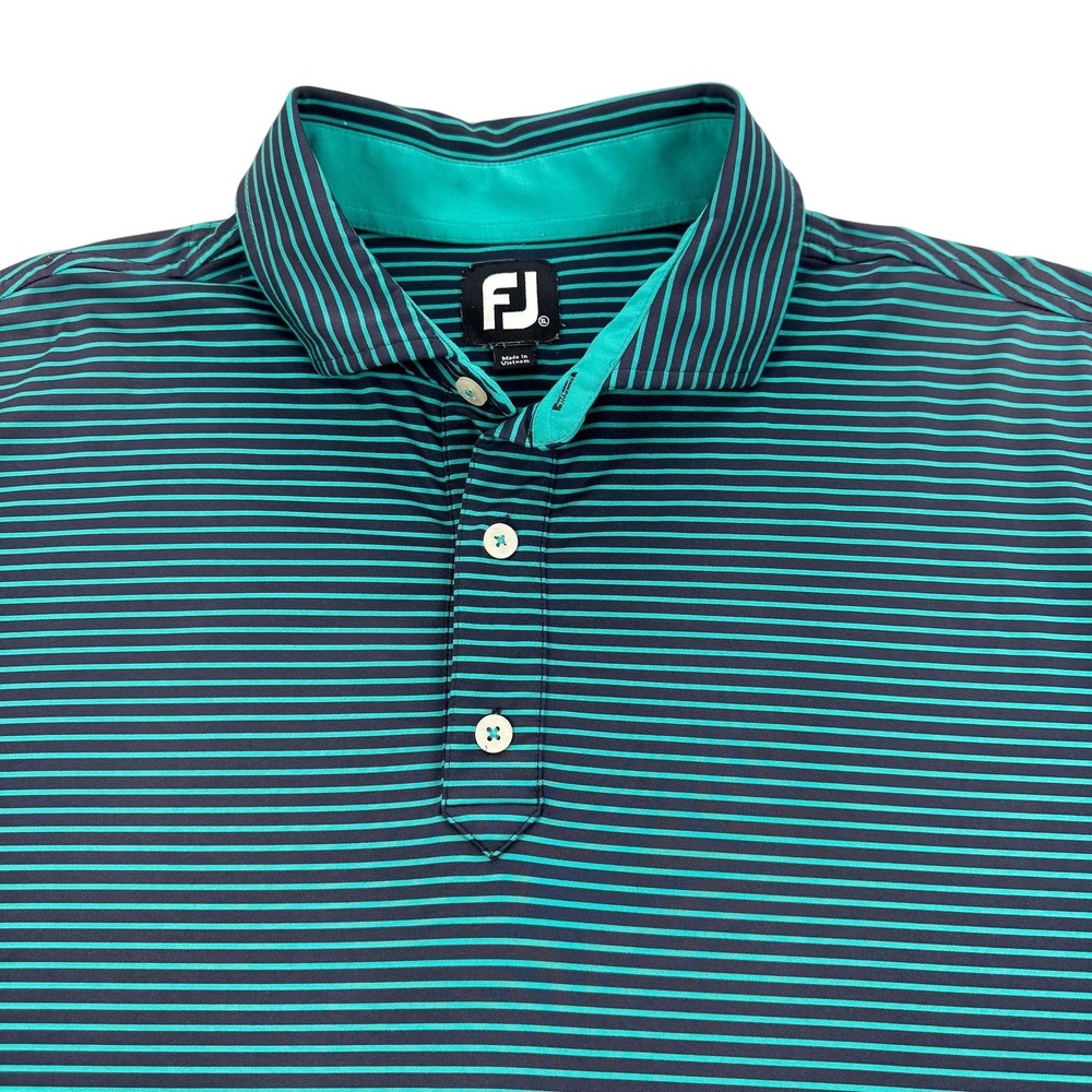 FootJoy Polo Shirt Mens XL Blue Teal Stripe Golf Performance Stretch Top Preppy